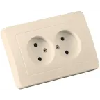 Розетка двойная скрытая со шторками слоновая кость