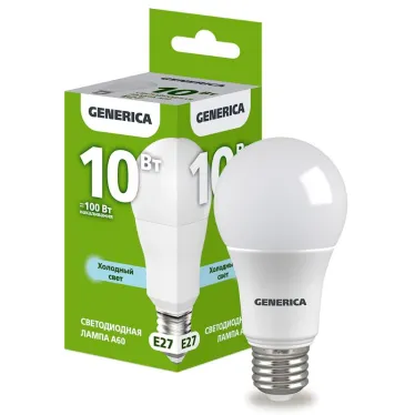 Лампа светодиодная A60 груша 10Вт 230В 6500К E27 GENERICA
