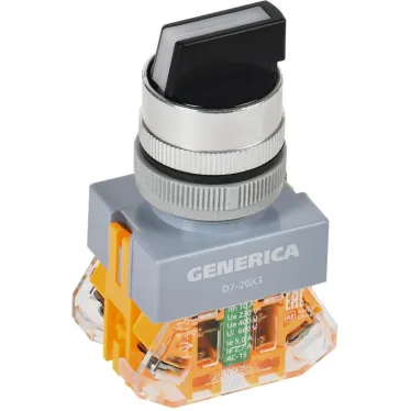 Переключатель D7-20X3 3 полож. 1з+1р черный GENERICA