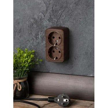 Розетка двухместная ОП Минск 16А с заземлением темное дерево