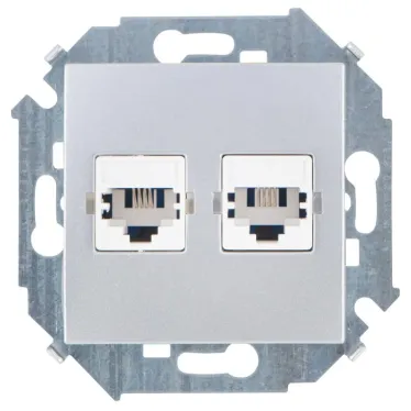 Розетка телефонная двойная RJ11, винтовой зажим, алюминий
