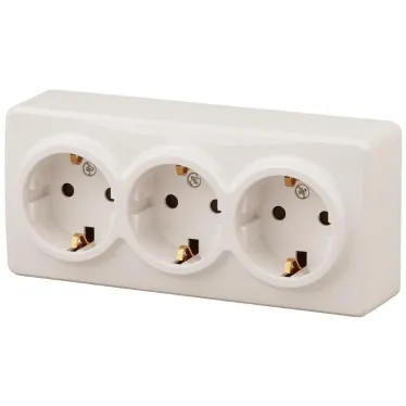 Розетка 3х2P+E Schuko со шторками, 16A-250В, ОУ, Эра Эксперт, сл.кость, 11-2209-02