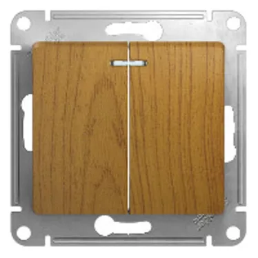GLOSSA Выключатель двухклавишный с подсветкой сх.5а дуб в рамку