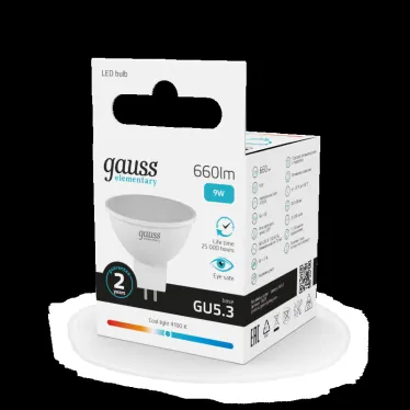 Лампа светодиодная LED 9 Вт 660 лм 4100К софит MR16 нейтральный GU5.3 AC 220В Elementary Gauss
