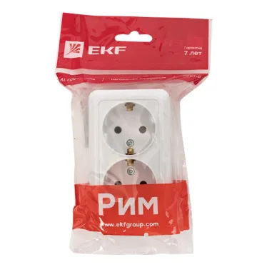 Рим Розетка двойная 16А с заземлением белая