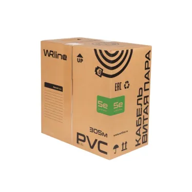 Кабель витая пара неэкранированная U/UTP Cat.5e 4 пары (0.48 мм) одножильный внутренний PVC нг(А)-LS серый 305 м WRline WR-UTP-4P-C5E-L-PVC-GY