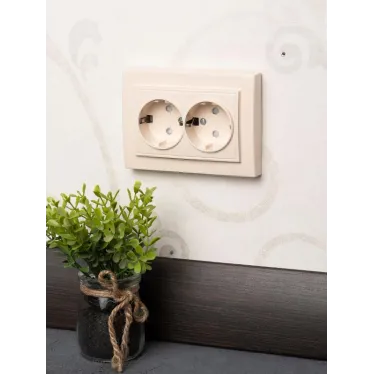 Розетка двухместная СП с заземлением 16А бежевый с защитными шторками Минск