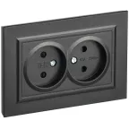 BRITE Розетка 2-местная без заземления с защитными шторками 10А в сборе РСш12-2-БрЧ черный IEK
