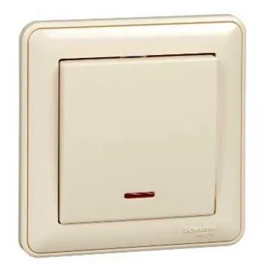 Выключатель одноклавишный, с подсветкой, 10АХ, в сборе, слоновая кость