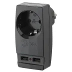 Адаптер ''Polynom'' 1гн 220V + 2xUSB 2100mA, c заземл, (черный) (10/60/1440) SP-1e-USB-B ''