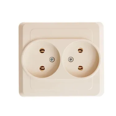 ЭТЮД Розетка двойная скрытая без заземления без шторок бежевая