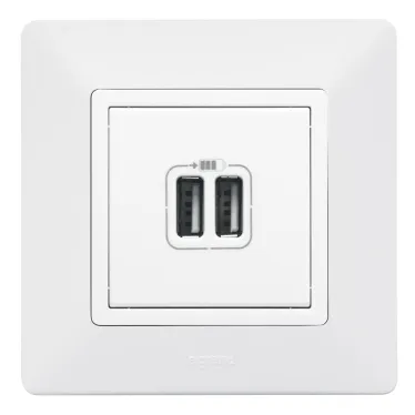 Valena LIFE Зарядное устройство с двумя USB-разьемами 240В/5В 1500мА С лицевой панелью Белое