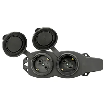 Розетка двухместная с защитными крышками каучуковая 230В 2P+PE 16A IP44 PROxima