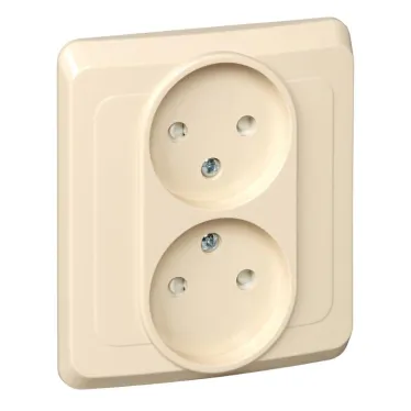 ЭТЮД Розетка двойная скрытая без заземления со шторками бежевая