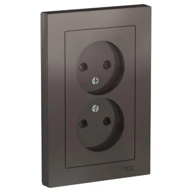 Розетка ATLASDESIGN двойная без заземления со шторками 16А в сборе мокко