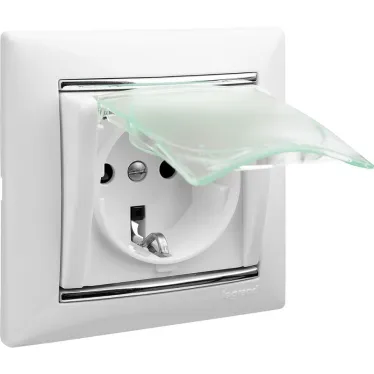 VALENA Розетка с заземлением с крышкой со шторками белая