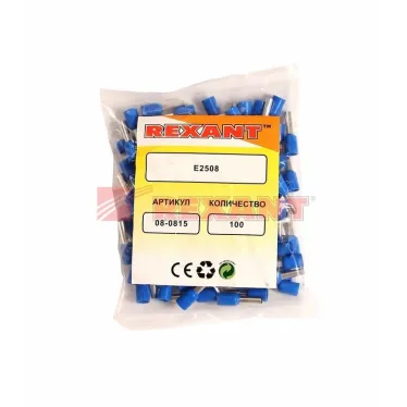 Наконечник штыревой втулочный изолир F-8 мм 2.5 кв мм (НШВи 2.5-8) синий, REXANT