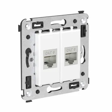 Avanti Компьютерная розетка RJ-45 без шторки в стену, кат.6 двойная экранированная, Белое облако