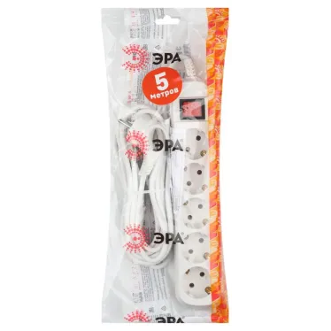 Удлинитель электрический с заземлением с выключателем 5 розеток 5 м ПВС 3x0,75мм2 10А UX-5es-5m ЭРА