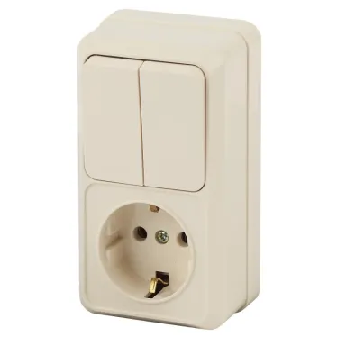 Блок розетка с выключателем Intro Quadro 2-706-02 двойным вертикальный 10(16)А-250В, IP20, ОУ, слоновая кость