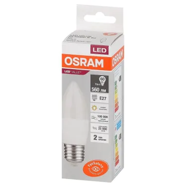 Лампа светодиодная LED 7 Вт E27 3000К 560Лм свеча 220 В (замена 60Вт) OSRAM