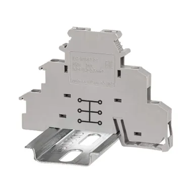 Клемма трехуровневая, винтовой зажим, 6 точек подключения, 2.5 кв.мм, серая