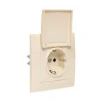 Валенсия розетка 1-местная с/з 16А кремова с крышкой и защ. штор.