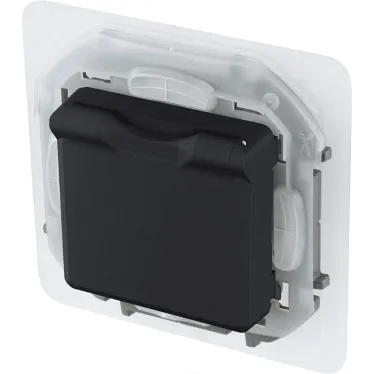 Розетка 2К+З IP 44 с откидной крышкой и шторками немецкий стандарт 16 А 250 В~ INSPIRIA антрацит