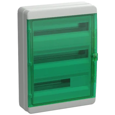 Корпус пластиковый навесной на 54 модуля КМПн-54 IP65 TEKFOR зеленая прозрачная дверь