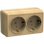 ОКТАВА Розетка двойная наружная с заземлением сосна без крышки 16А