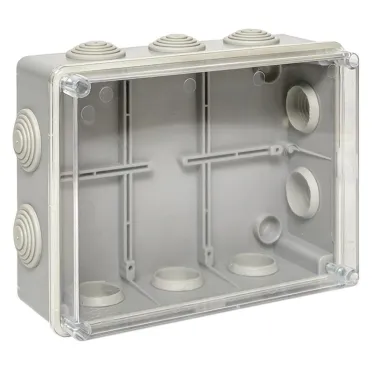 Коробка распаячная КМР-050-042пк пылевлагозащищенная 10 мембранных вводов уплотнительный шнур прозрачная крышка (190х140х70) PROxima