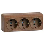 Розетка РС23-3-ОД трехместная с заземляющим контактом 16А открытая установка Октава дуб