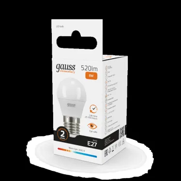 Лампа светодиодная LED 8 Вт 520 лм 3000К шар P45 теплый E27 AC 220В Elementary Gauss