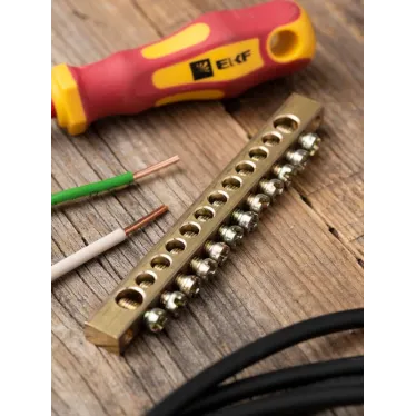 Шина PEN ноль-земля 6х9мм 12 отверстий латунь крепеж по краям PROxima