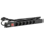 Блок розеток (PDU) 6 розеток DIN49440 с LED выключателем 1U шнур 2м вилка DIN49441 профиль из ПВХ черный (нем.станд)