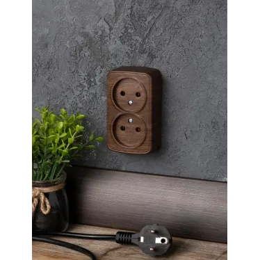 Розетка 2-местная ОП Минск 10А без заземления темное дерево