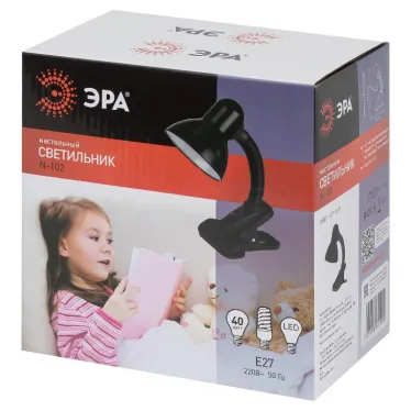 Светильник настольный на прищепке черный матовый N-102-E27-40W-BK