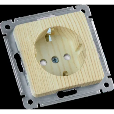 MASTER Розетка одноместная с заземляющим контактом, со шторками, скрытой установки, в рамку, сосна