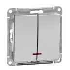 W59 Выключатель двухклавишный с подсв. 10АХ, механизм, матовый хром