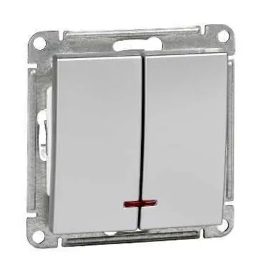 W59 Выключатель двухклавишный с подсв. 10АХ, механизм, матовый хром