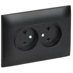 SKANDY Розетка 2-местная без заземления с защитными шторками 10А в сборе SK-R09Bl черный IEK