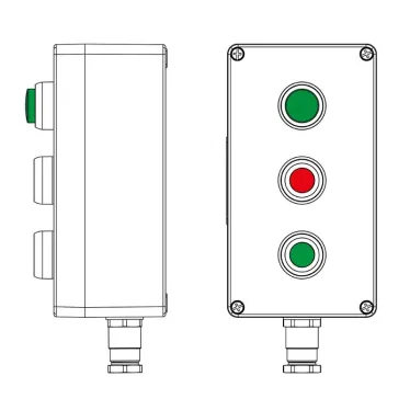 Взрывозащищенный пост управления из полиэстера CPE-P-04-(1xLG(250)-1xP1R(11)-1xP1G(11))-1xKH2MHK(C)1Ex d e IIC Т5 Gb / Ex tb IIIC T95°C Db IP66/КЗ