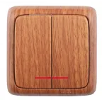 Выключатель двухклавишный наружный с изоляционной пластиной с индикацией дуб 16А