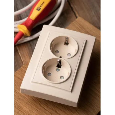 Розетка двухместная СП с заземлением 16А бежевый с защитными шторками Минск