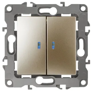 Выключатель двойной с подсветкой, 10АХ-250В, Эра12, шампань,12-1105-04