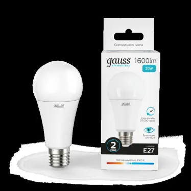 Лампа светодиодная LED 20 Вт 1600 лм 4100К А60 груша нейтральный E27 AC 220В Elementary Gauss