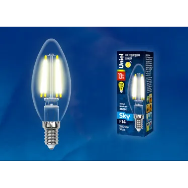 Лампа светодиодная LED-C35-13W/3000K/E14/CL PLS02WH LED. "свеча", прозр. Серия Sky. 3000К . | UL-00005899 | Uniel