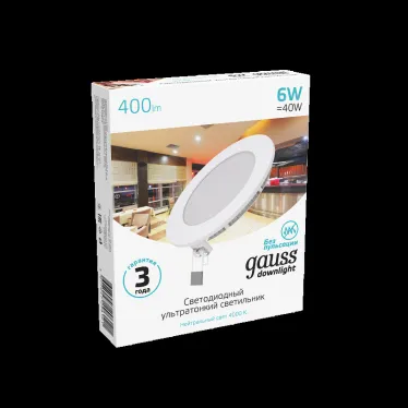 Светильник светодиодный ДВО 6 Вт 400 лм 4000К AC 220В IP20 круг D120х22мм монт d105мм Алюминий тонкий Slim Gauss