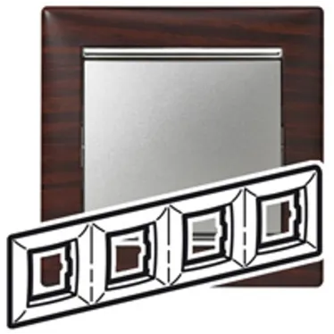 VALENA Рамка 4 поста горизонтальный монтаж темное дерево/серебро