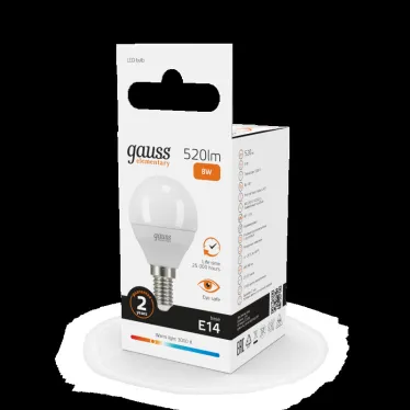 Лампа светодиодная LED 8 Вт 520 лм 3000К шар P45 теплый E14 AC 220В Elementary Gauss